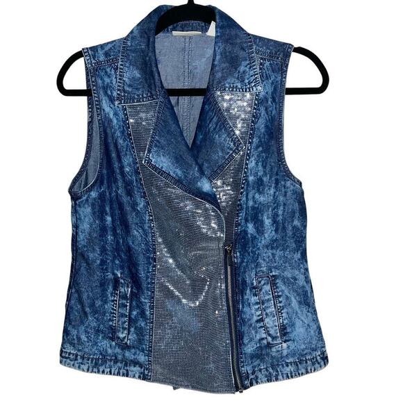 Chico’s Chambray Denim Sequin Vest Jacket | Chico’s Size 0 (XS) - Picture 9 of 9